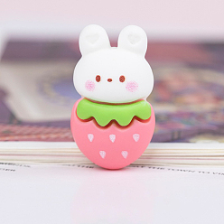 Strawberry Easter Rabbit Theme Opaque Resin Cabochons, Pink, Strawberry Pattern, 27x16mm