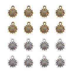 Antique Silver & Antique Golden Alloy Tibetan Silver Charms, Sunflower, Antique Silver & Antique Golden, 12x9x2mm, Hole: 1mm, 200pcs/box