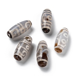 Смешанные Узоры Тибетского стиля бусы дзи, природных бисера агат, окрашенные, рис, смешанные узоры, 28~29.5x12~13 мм, отверстие : 2 мм