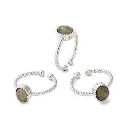 Лабрадорита Открытое кольцо-манжета с натуральным лабрадоритом, с латунной фурнитурой , овальные, 2 мм, внутренний диаметр: 18~18.7 мм