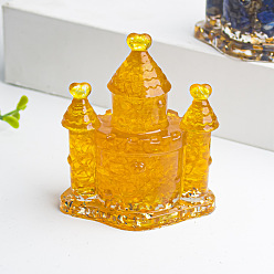 Желтый Кварц Украшение для замка из смолы, с натуральной желтой кварцевой крошкой внутри статуй для украшения домашнего офиса, 63x44x73 мм
