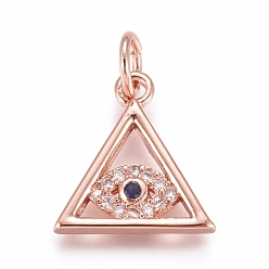 Розовое Золото Латунные микро проложить кубического циркония подвески, с целью перехода в кольце, треугольник со сном, прозрачные, розовое золото , 13x12x2 мм, отверстие : 2.4 мм