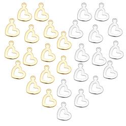 Mixed Color 60Pcs 2 Style 304 Stainless Steel Open Heart Pendants, Hollow, Mixed Color, 30pcs/style