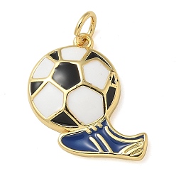 Синий Подвески из латуни с эмалью в стойку, с целью перехода в кольце, долговечный, без свинца и без кадмия, реальный 18 k позолоченный, футбольный и ботинок амулет, синие, 17.5x17.5x3 мм, отверстие : 3 мм
