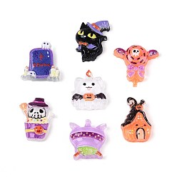 (52) Непрозрачная лаванда Кабошоны из непрозрачной смолы с принтом на тему Хэллоуина, разнообразные, разноцветные, 10~13x8~12x3~4.5 мм