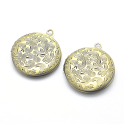 Brushed Antique Bronze Подвески латуни медальон, фото прелести рамка для ожерелья, без кадмия, без никеля и без свинца, плоские круглые с цветком, щеткой античная бронза, 31x27x5.5 мм, отверстия: 2 mm, Внутренний размер: 20 mm