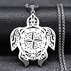 Нержавеющая Сталь Цвет 201 ожерелья из нержавеющей стали с полым кулоном в виде черепахи-компаса, цвет нержавеющей стали, 20.08 дюйм (51 см)