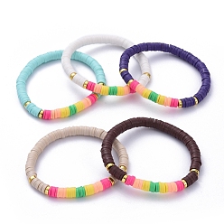 Mixed Color Stretch Bracelets, with Polymer Clay Heishi Beads and Electroplate Non-magnetic Synthetic Hematite Beads, Mixed Color, Inner Diameter: 2-1/8 inch(5.3cm)