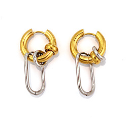Oro & Acero Inoxidable Color Dos tono de 304 de acero inoxidable pendientes de aro, oval, acero color oro y acero, 37x12 mm