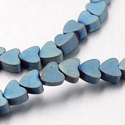 Зеленое Покрытие Гальванизировать немагнитных синтетический гематит бисер пряди, матовые, сердце, зеленый покрытием, 4x4x2 мм, отверстие : 1 мм, около 117 шт / нитка, 15.7 дюйм