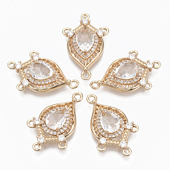 Прозрачный Звенья компонентов стеклянной люстры, с латунным микро проложить кубического циркония, граненые, лошадиный глаз , золотой свет, прозрачные, 25x16x5 мм, отверстие : 1.2 мм