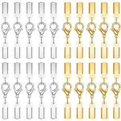 Couleur Dorée & Acier Inoxydable 20pcs 2 couleurs 304 fermoirs mousquetons en acier inoxydable avec embouts de cordon, or et acier inoxydable Couleur, 32mm, diamètre intérieur: 3.5 mm, 10 pcs / couleur