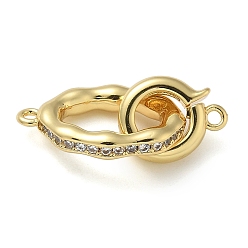 Настоящее золото 18K Реечное покрытие латунь микро паве прозрачный кубический цирконий складные застежки, долговечный, без свинца и без кадмия, овальные, реальный 18 k позолоченный, овальный : 12x9.5x2.5 mm, отверстие : 1.2 мм, застежка : 18x11.5x3 mm, отверстие : 1.2 мм
