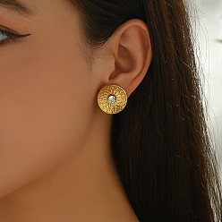 Плоский Круглый Минималистичные серьги-гвоздики из нержавеющей стали, золотые, со стразами, плоско-круглые, 22 мм