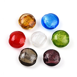 (52) Непрозрачная лаванда Стеклянные бусины, с фольгой внутри, ручная работа, плоско-круглые, разноцветные, 19~21x10~12 мм, отверстие : 1~2 мм