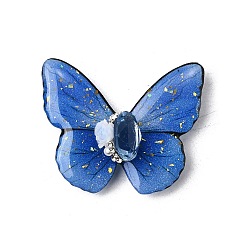 Королевский синий Прозрачные эпоксидные смолы кабошоны, бабочка, с золотой фольгой, стразами, искусственным жемчугом из АБС, магнитом и бумажной карточкой, королевский синий, 32x39.5x11 мм