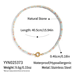 Шушан Камень Ожерелья из натуральных бусин-рондель из камня Шоушань осень-зима, с 304 нержавеющей стали застежки, золотые, 15.94 дюйм (40.5 см), бусина : 4.6 mm