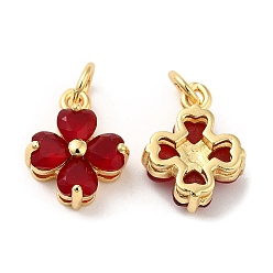 Коричневый Латунные подвески, с кубического циркония, без свинца и без кадмия, клевер амулеты, реальный 18 k позолоченный, коричневые, 13x10x5 мм, отверстие : 3.4 мм