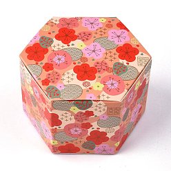 Coral Hexagon Shape Candy Packaging Box, Wedding Party Gift Box, Boxes, with Flower Pattern, Coral, 7.65x8.8x5.7cm, Unfold: 21.7x16.4x0.04cm