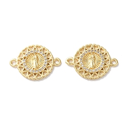 Настоящее золото 18K Стойка покрытие латунь кубический цирконий девственница мария соединительный шарм, долговечный, без свинца и без кадмия, плоские круглые ссылки, реальный 18 k позолоченный, 15x21x2 мм, отверстие : 1.5 мм