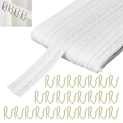 White Polyester Ribbon, for Curtain Accessories, with 200Pcs Galvanized Iron Curtain Hook, White, 1 inch(25mm), about 61.24 Yards(56m)