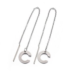 Letter C Tarnish Resistant 304 Stainless Steel Stud Earrings, Hypoallergenic Earrings, Ear Threads, Alphabet, Letter.C, 107~112x1mm, Pin: 15x0.7mm, letter: 11x10x0.7mm