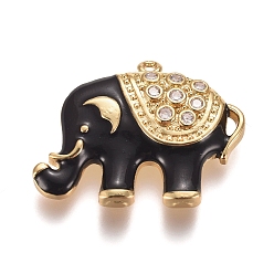 Золотой Латунные микропаве прозрачные подвески с фианитом, с эмалью, слон, золотые, 25x31x4 мм, отверстие : 1.7 мм