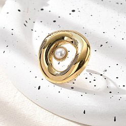 Настоящее золото 18K 304 открытые манжеты из нержавеющей стали для женщин, с имитацией жемчуга, реальный 18 k позолоченный, Кольцо: 28x29.5 mm, регулируемый