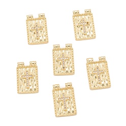 Real 18K Gold Plated Brass Micro Pave Cubic Zirconia Pendant, Long-Lasting Plated, Rectangle with Cross, Real 18K Gold Plated, 20.5x13x2mm, Hole: 1.8mm