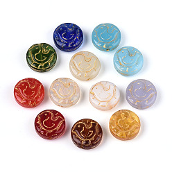 (52) Непрозрачная лаванда Краска для выпечки и стеклянные бусины, инкрустированные золотым металлом, плоские круглые с птицей, разноцветные, 14~14.5x6.5 мм, отверстие : 0.5~1.2 мм