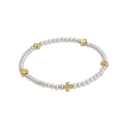 Золотой Элегантные эластичные браслеты для женщин с имитацией жемчуга и латунных бусин., крестик, золотые, 6.89 дюйм (17.5 см)