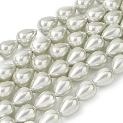 Темный Морско-зеленый Нити бусин из гальванизированного непрозрачного стекла, имитирующие жемчуг, слеза, темно-зеленый, 10.5x8 мм, отверстие : 0.7 мм, около 38 шт / нитка, 15.75'' (40 см)