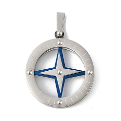 Синий 304 подвески из нержавеющей стали, плоский круглый с шармом в виде звезды, синие, 25.5x25x6 мм, отверстие : 6x3 мм