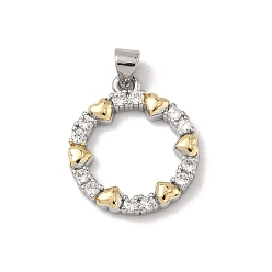 Позолоченный и Цвет Нержавейки Латунные микропаве прозрачные подвески с фианитом, сердце прелести, настоящее золото и нержавеющая сталь, 21x18x2.5 мм, отверстие : 4x3.5 мм