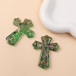 Medium Sea Green Gold Sand Handmade Lampwork Pendantss, Cross, Medium Sea Green, 60x48mm
