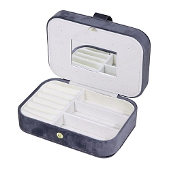 Темно-синий  Шифер Прямоугольный бархатный органайзер для ювелирных изделий, коробки для хранения украшений, с зеркалом внутри, для сережек, Кольца, Браслеты, , темный сланец синий, 16x11x5 см