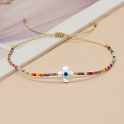 Разноцветный Браслеты из натуральных ракушек и стеклянных бусин от сглаза для женщин, красочный, 11 дюйм (28 см)