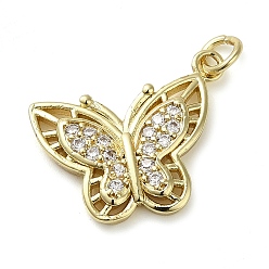 Настоящее золото 18K Латунные микропаве прозрачные подвески с фианитом, бабочка, реальный 18 k позолоченный, 17x20.5x2.5 мм