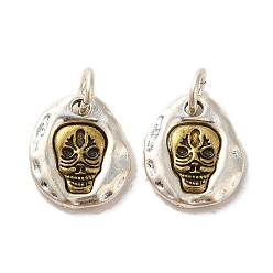 Skull Латунные подвески, с целью перехода в кольце, античная бронза и серебро, череп, 14x12x2 мм, отверстие : 4 мм