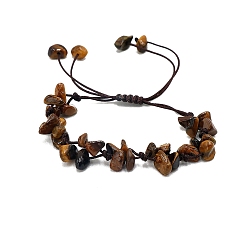 Tiger Eye Adjustable Natural Tiger Eye Chips Braided Bead Bracelet, Inner Diameter: 2-3/8 inch(6cm)