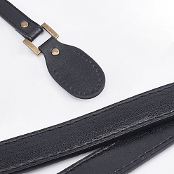 Black PU Leather Bag Handle, with Antique Bronze Alloy Findings, Bag replacement Accessories, Black, 58.5x2cm, Hole: 1.2mm