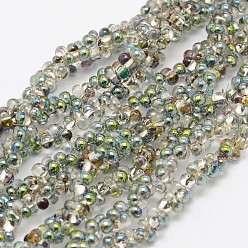Spring Green Bone Electroplated Glass Beads Strands, Rainbow Plated, Spring Green, 3x6x4mm, Hole: 1mm, about 200pcs/strand, 22.8 inch