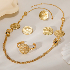 Золотой Изысканный плоский круглый браслет-манжета из цинкового сплава, серьги, многослойные ожерелья с кисточками и кольца для женщин, золотые