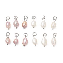 (52) Непрозрачная лаванда 2шт 2 цвета натуральный жемчуг подвески, картофельные подвески с 304 петлями из нержавеющей стали, цвет нержавеющей стали, разноцветные, 13.5~15.5x6~7.5x5.5~6.5 мм, Перейти кольцо: 5x0.8 мм, внутренний диаметр: 3.5 мм, 1 шт / цвет