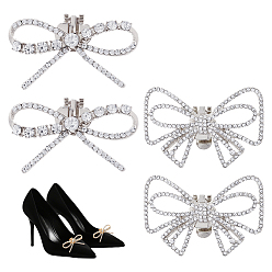 Платина 4 шт. 2 стили бант сплав кристалл горный хрусталь украшения для обуви, съемные пряжки для обуви, платина, 36~38x58~66.5x9.5~10.5 мм, 2 шт / стиль