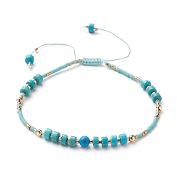 Натуральная Бирюза Регулируемые нейлоновые нити плетеные браслеты из бисера, с бусинами из натурального говлита и синтетической бирюзы (крашеными), латунные круглые бусины и стеклянные бусины, 2-3/8~3-1/2 дюйм (5.9~8.8 см)