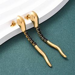 Золотой 304 серьги-гвоздики в форме змеи из нержавеющей стали, со стразами, золотые, 58x9.5 мм