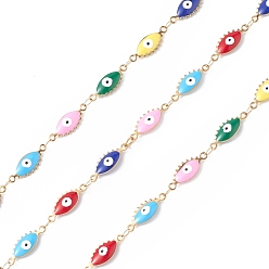 Golden 304 Stainless Steel Enamel Link Chains, Unwelded, Evil Eye, Golden, 16x6x2.5mm