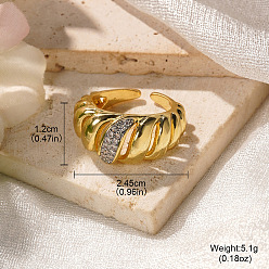 Twist Латунные кольца из манжеты с прозрачным цирконием, золотые, твист, внутренний диаметр: регулируемый