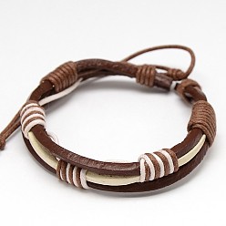 Mixed Color Trendy Unisex Casual Style Waxed Cord and Leather Bracelets, Mixed Color, 56mm